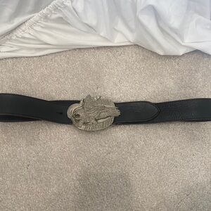 Harley Motto Eagle Buckle Hand Tooled Leather Belt vintage